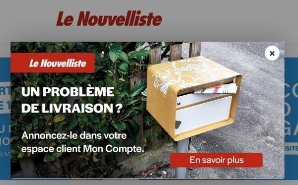 Capture d'écran d'une fenêtre pop-up pour siganler un problème de livraison du journal papier.